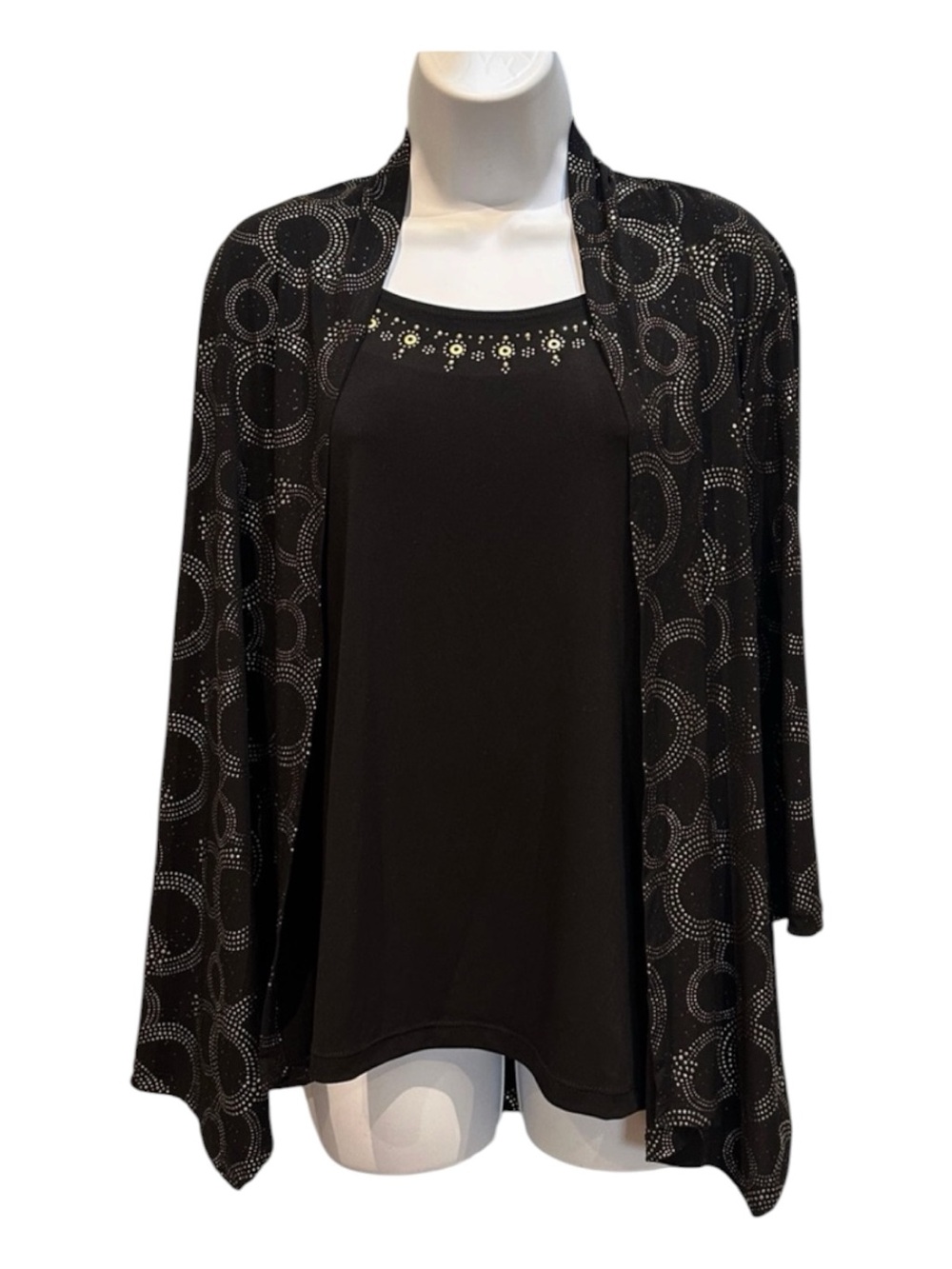 JM Collection Black and Gold 2-Piece Tank Top with Cardigan Medium